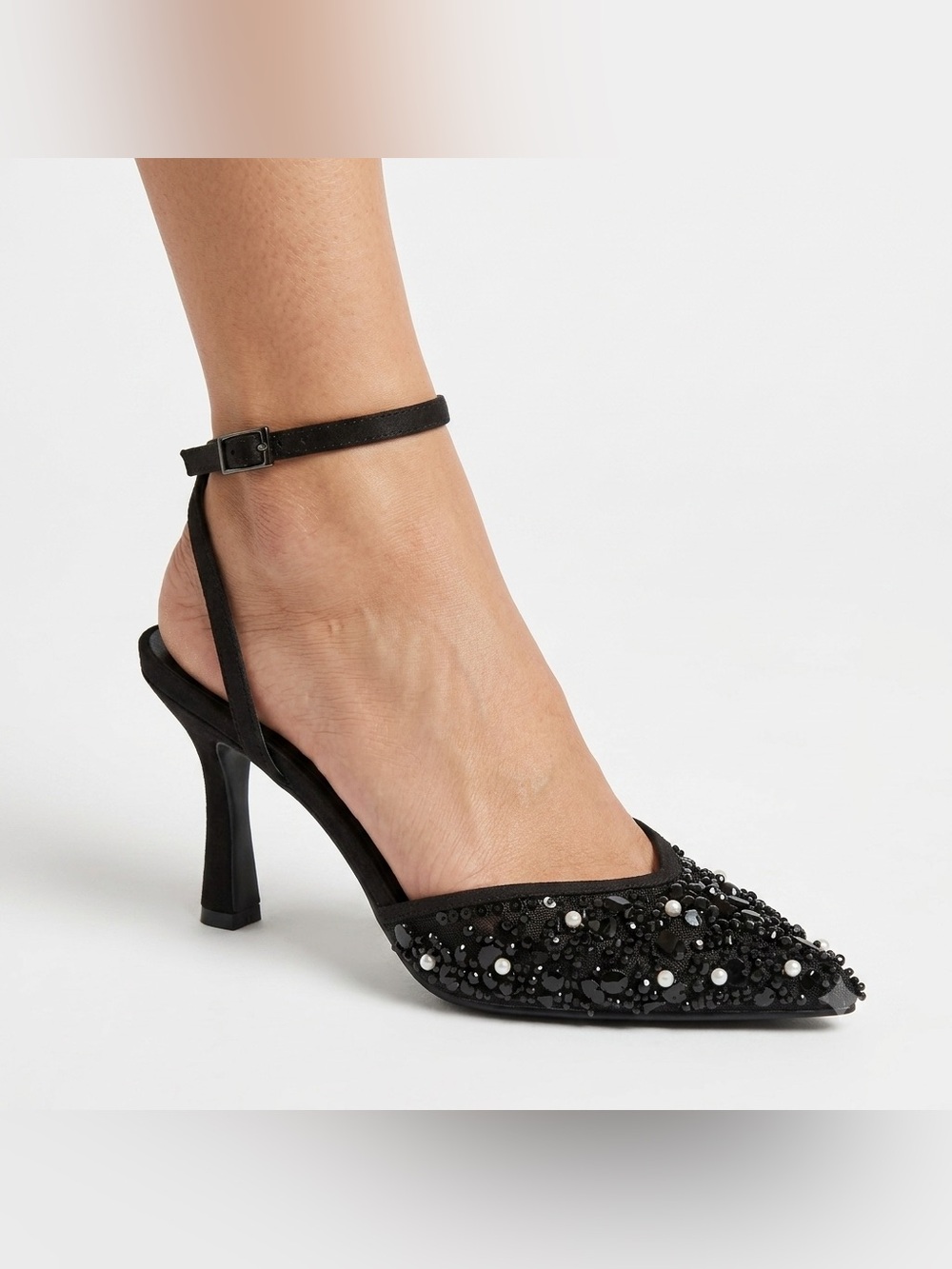 A New Day Black Sequin Pearl Pointed Heels Size 8